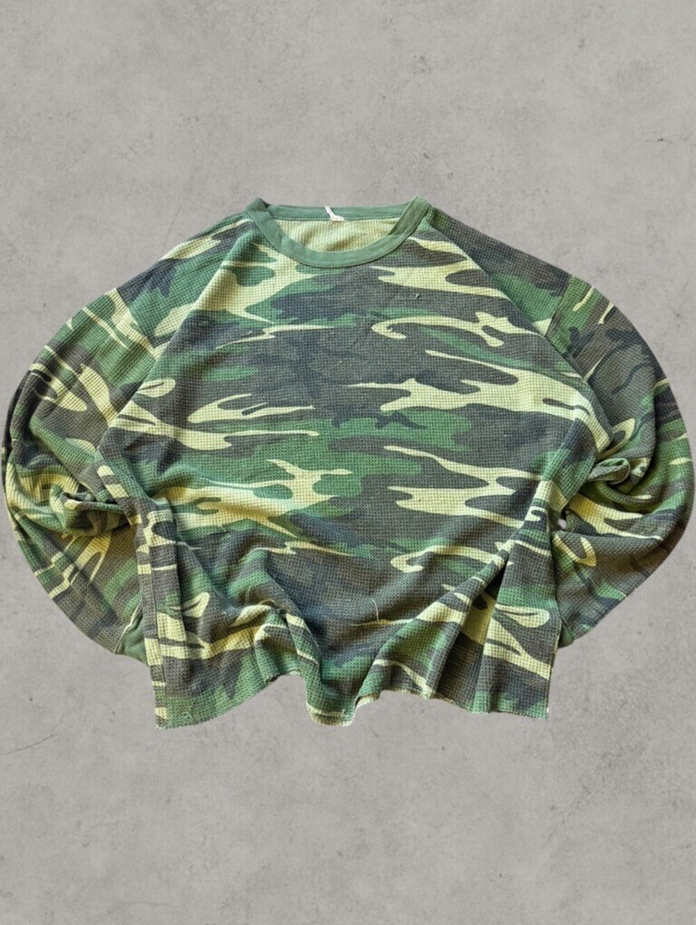 Vintage 90s Thermal Waffle Knit Camo Shirt Military Frogskin Camoflauge Large